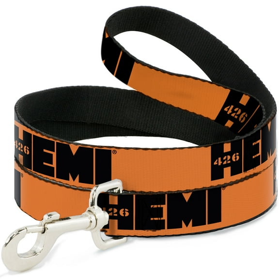 Hemi Pet Leash, Dog Leash, Hemi 426 Logo Repeat Orange Black, 6 Feet Long 1.0 Inch Wide