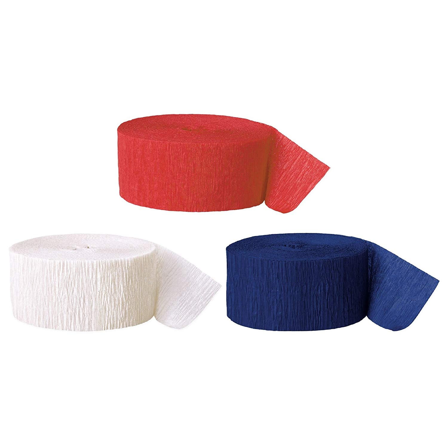 Andaz Press Crepe Paper Streamer Hanging Party Decorations Kit, 240-Feet, Red, White, Navy Blue, 1-Pack