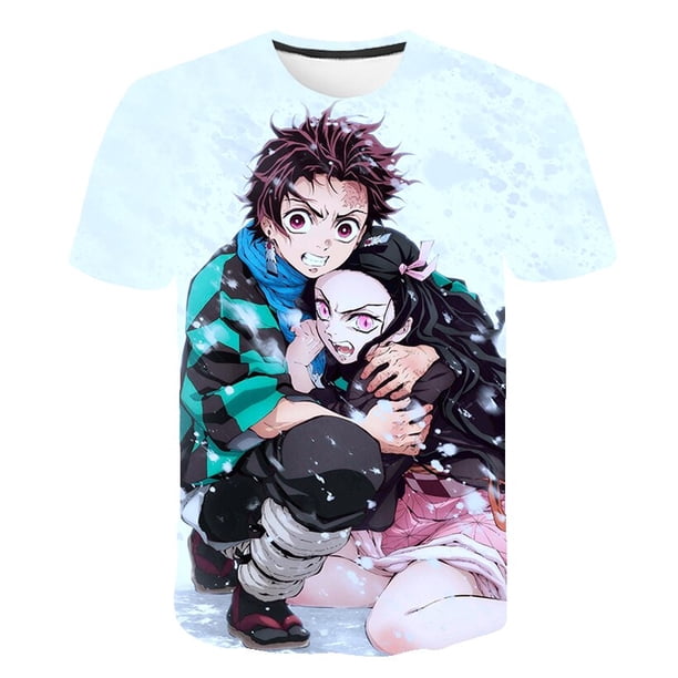 Camisetas de Demon Slayer de cuello redondo para niños, camisetas de manga corta de verano para niños y niñas, camisetas de ocio con estampado 3D de Anime Tees7T Gao Jinjia LED