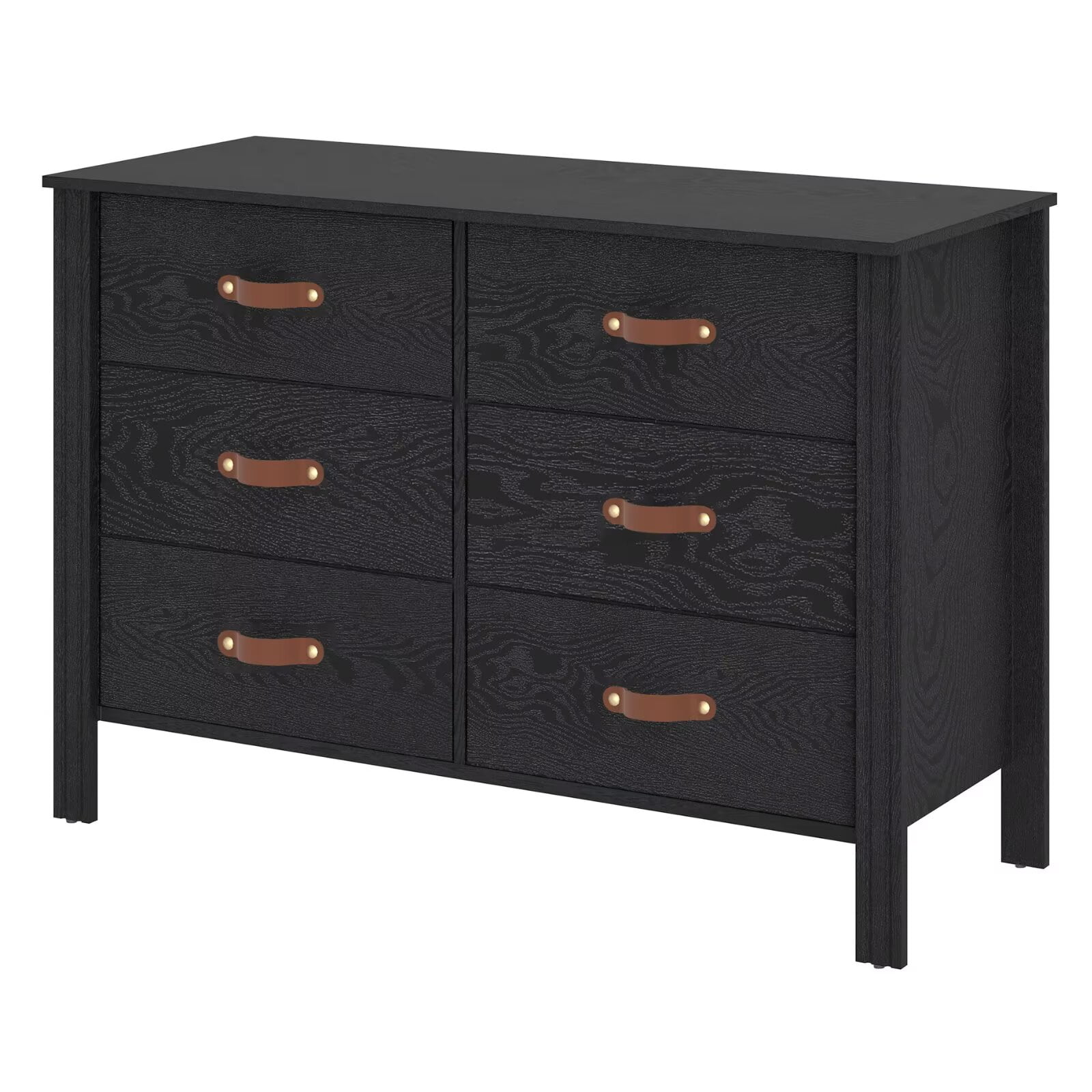 WAMPAT Black Dresser for Bedroom, Wood Dresser with 6 Drawers, Kids Dressers & Chest of Drawers, Classic Storage Cabinet Organizer for Closet, Living Room, Hallway