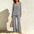 thumbnail image 5 of Cagogo Women's 2 Piece Outfit V Neck Long Sleeve Pullover Tops Wide Leg Pants Casual Set Solid Basic Lounge Sets Matching Tracksuits Travel Airport Clothes, Gray S, 5 of 8