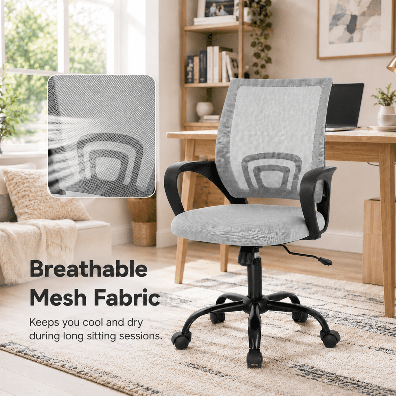 Alvantor 2 Set Office Chair, Ergonomic Mesh Desk Chair with Lumbar Support and Fixed Armrests, Adjustable Height & 360° Swivel, 250lbs