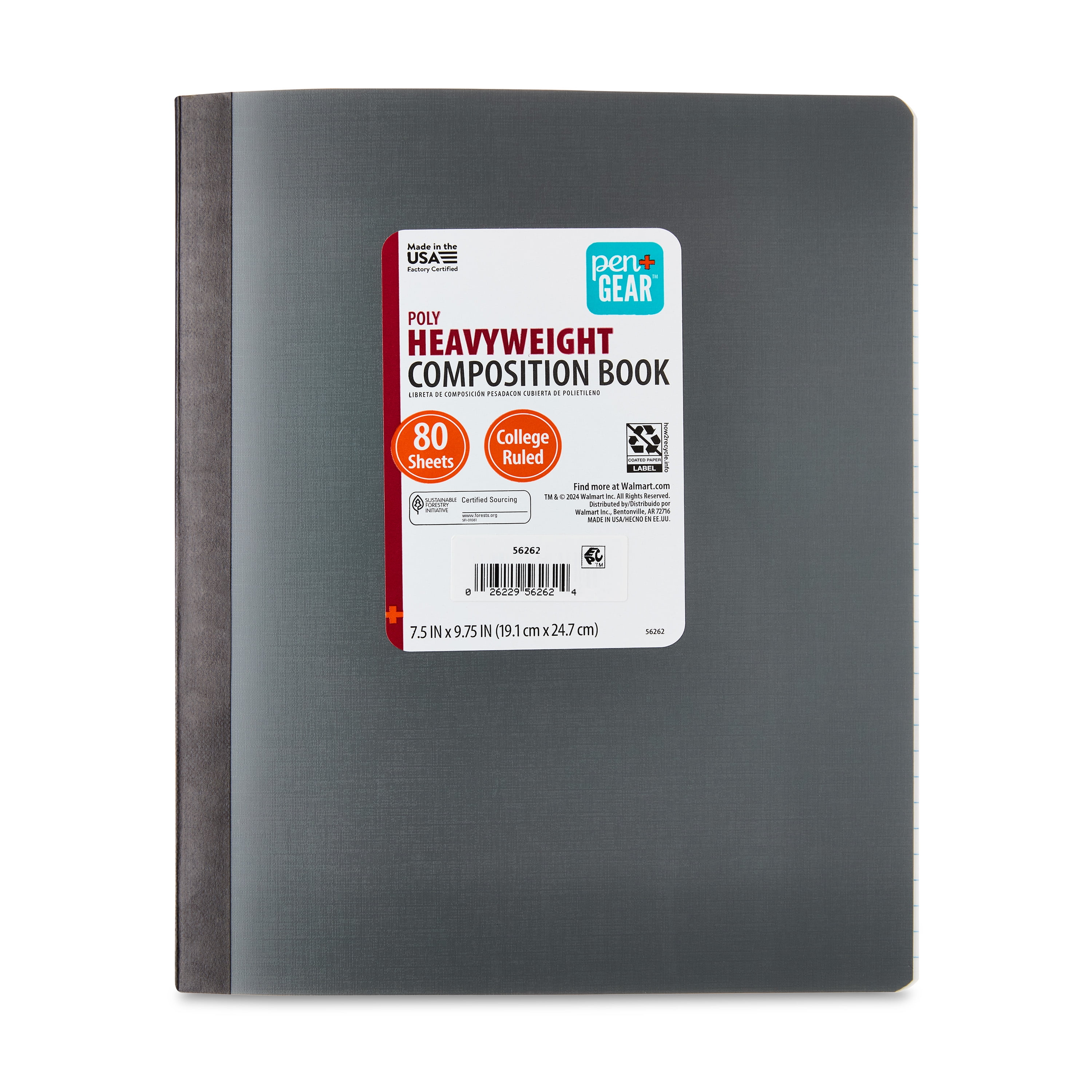 (2 pack) Pen+Gear Heavyweight College Ruled Poly Composition Book, 7.5 in x 9.75 in, Gray, 80 Sheets