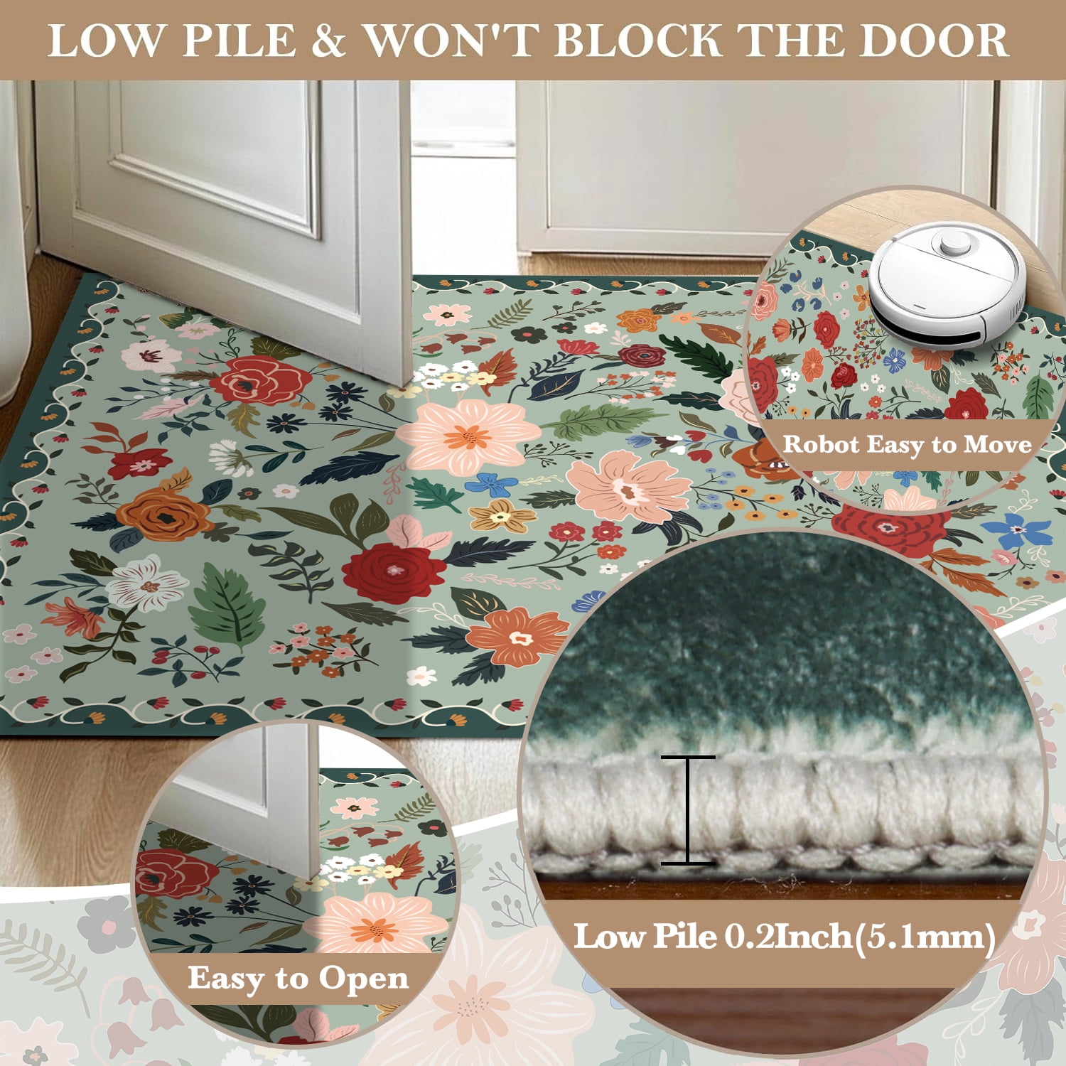 Sanmadrola Area Rugs for Living Room Rug 6x9 Machine Washable Non Slip Floral Vintage Low Pile Large Rugs for Living Room, Bedroom, Farmhouse, Dining Room,Kitchen Entryway Bathroom Office