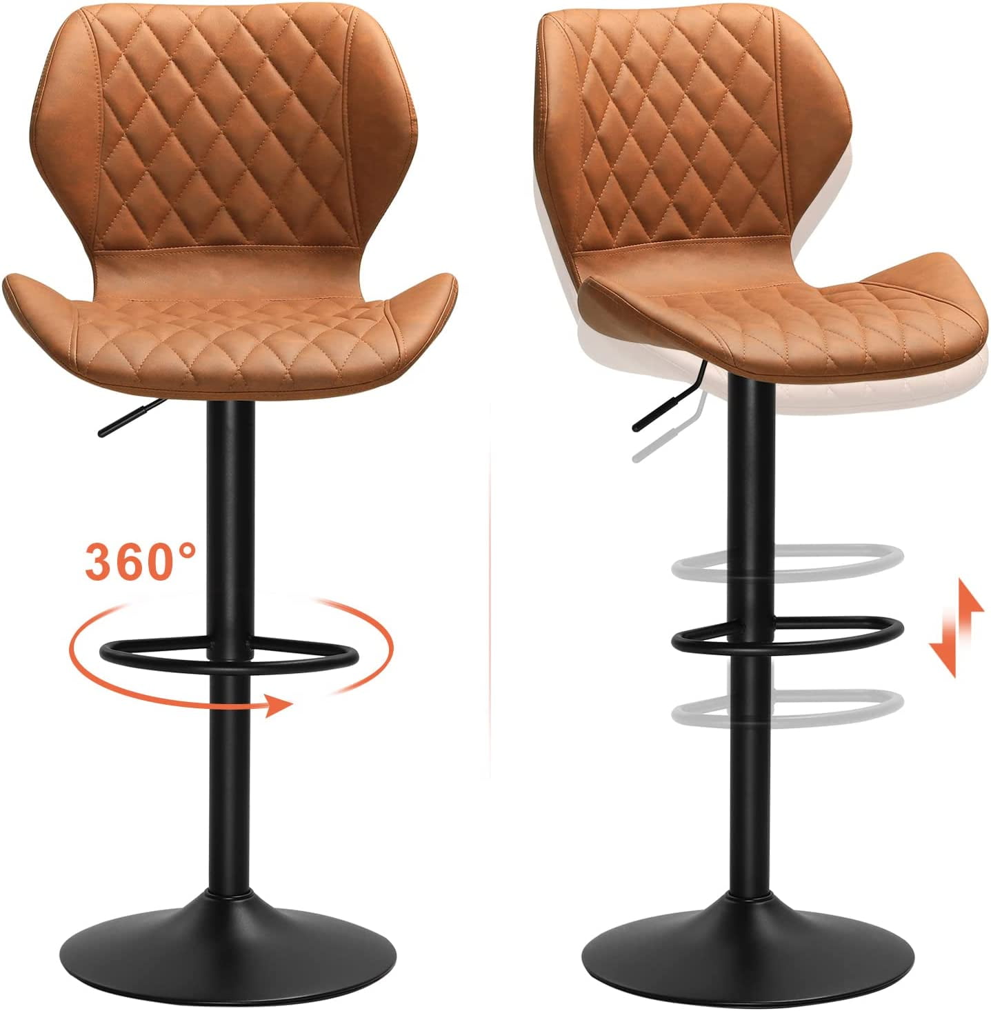 Dark Brown Set of 2 Swivel Hexagrid PU Leather Seat Height Adjustable  Hydraulic Bar Stool for Pub Chair Kitchen Island Counter, with Footrest and  Enlarged Metal Base