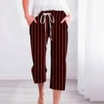 thumbnail image 2 of aidice Summer Pants for Women Capris Casual Loose Lightweight Cropped Striped Drawstring Pants Pockets, 2 of 5
