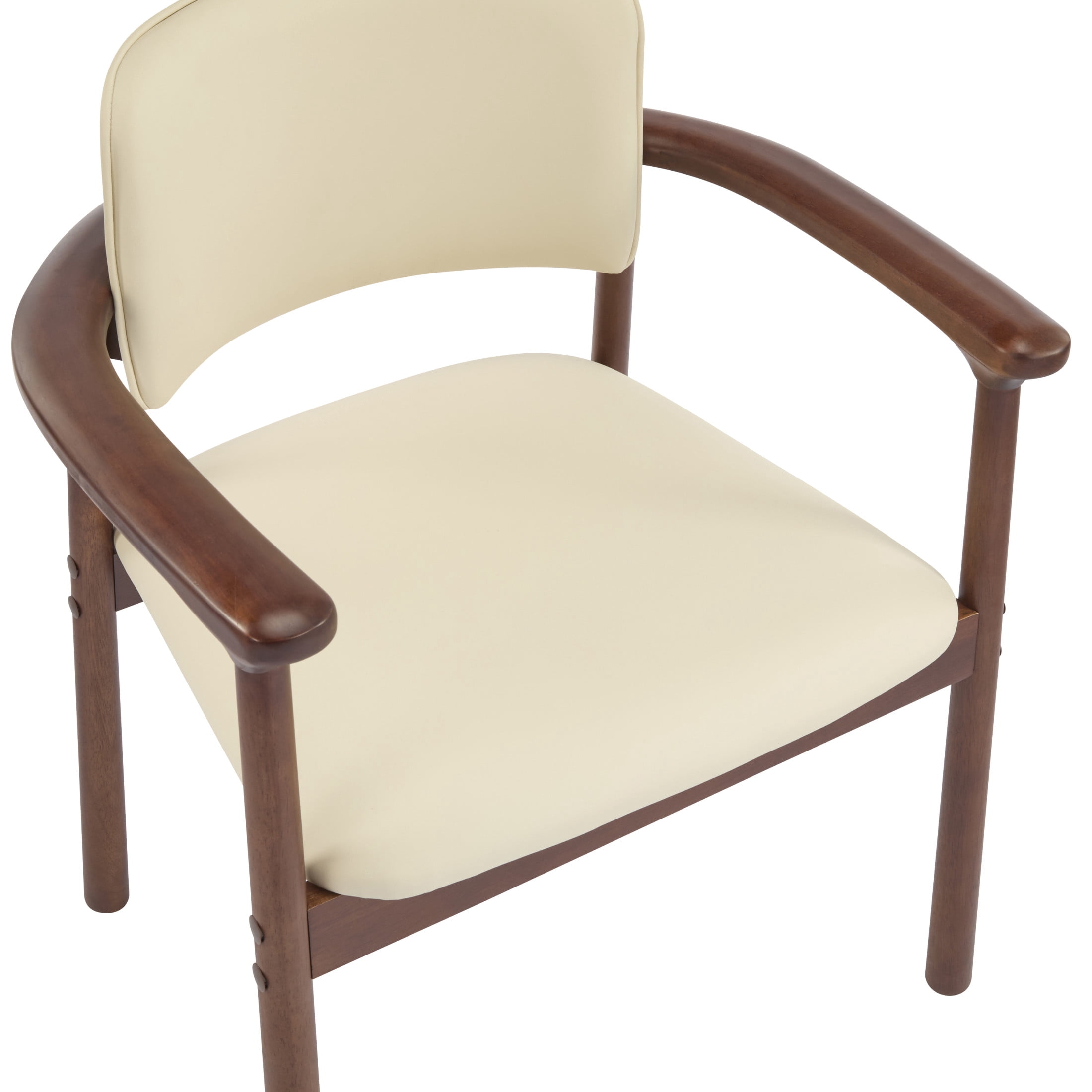 Christopher Knight Home PU Dining Chairs with Curved Backrest, Wood Frame, Dark Walnut + Beige, Set of 2
