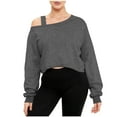 thumbnail image 4 of Womens Crop Sweatshirts Long Sleeve Cold Shoulder Pullover Loose Solid Color Workout Casual Strappy Tops (2XL, Dark Gray), 4 of 7