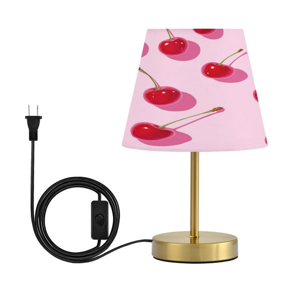 Modern Minimalist Cone Desk Lamp Antique Bronze Base & Linen Shade Bedside Table Lamp for Bedroom Living Room, Office, Dorm Red Cherries Medium