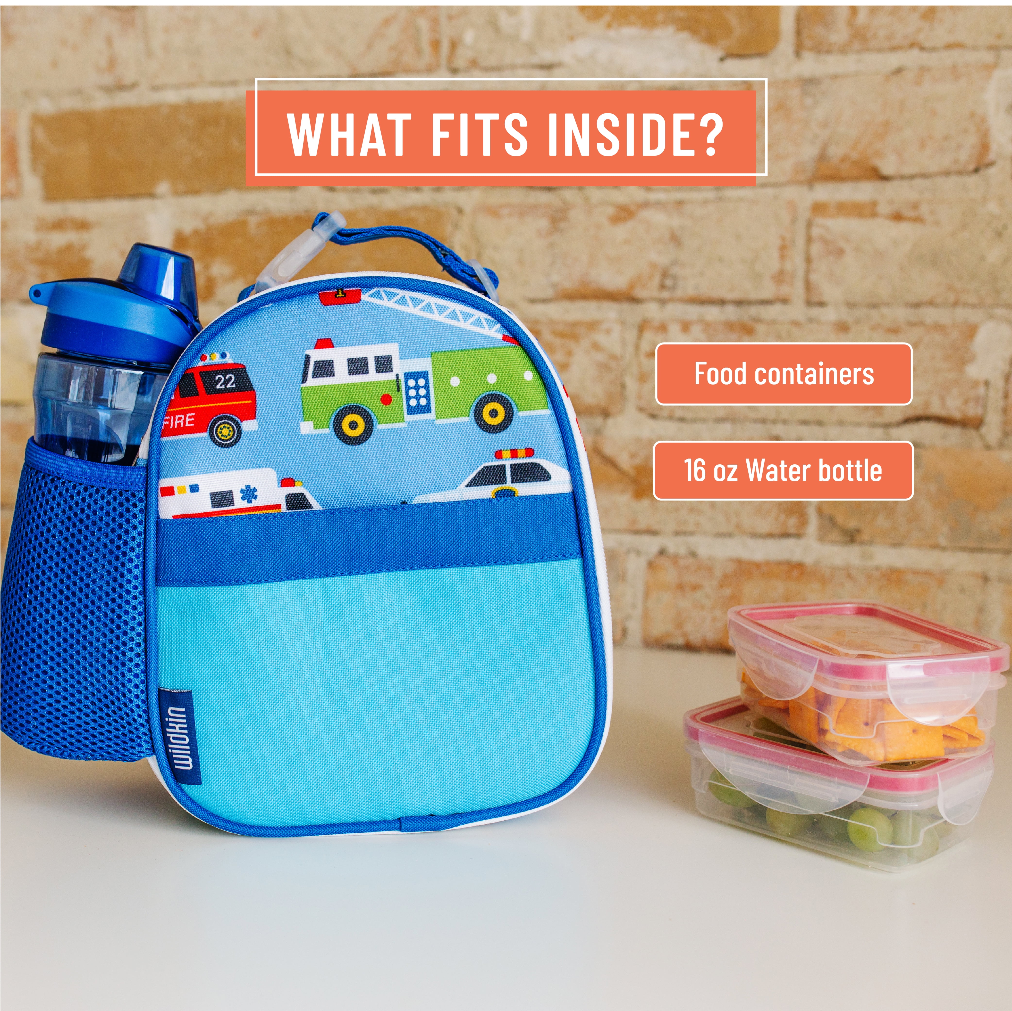  Wildkin Classic Square Shape Insulated Lunch Bag for Kids, 9.75  x 7 x 3.25 Inches, Trains, Planes and Trucks Color, Polyester Material,  PVC, BPA & Phthalate-Free: Kids Lunch Bag: Home 