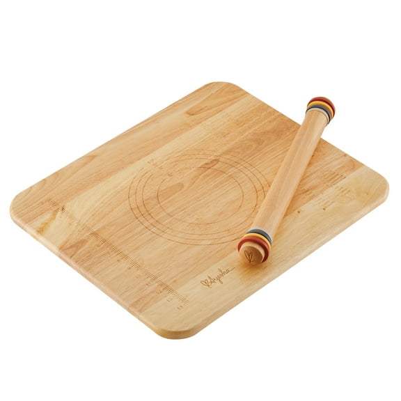 Ayesha Curry Pantryware Rolling Pin and Pie Board Set, Parawood, 2-Piece