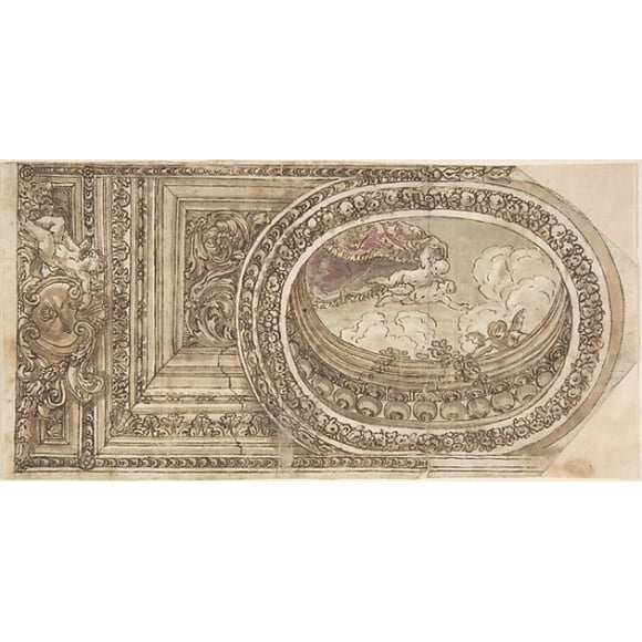 Design for a Ceiling with an Oval Trompe LOeil Painting Poster Print by Anonymous, Italian, 17th century (18 x 24)