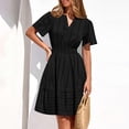 thumbnail image 5 of cocolona Womens Short Sleeve V-Neck Elastic Waist Dresses Summer Casual Solid Color Pleated Mini Dress Vacation Beach Sun Dress, 5 of 7