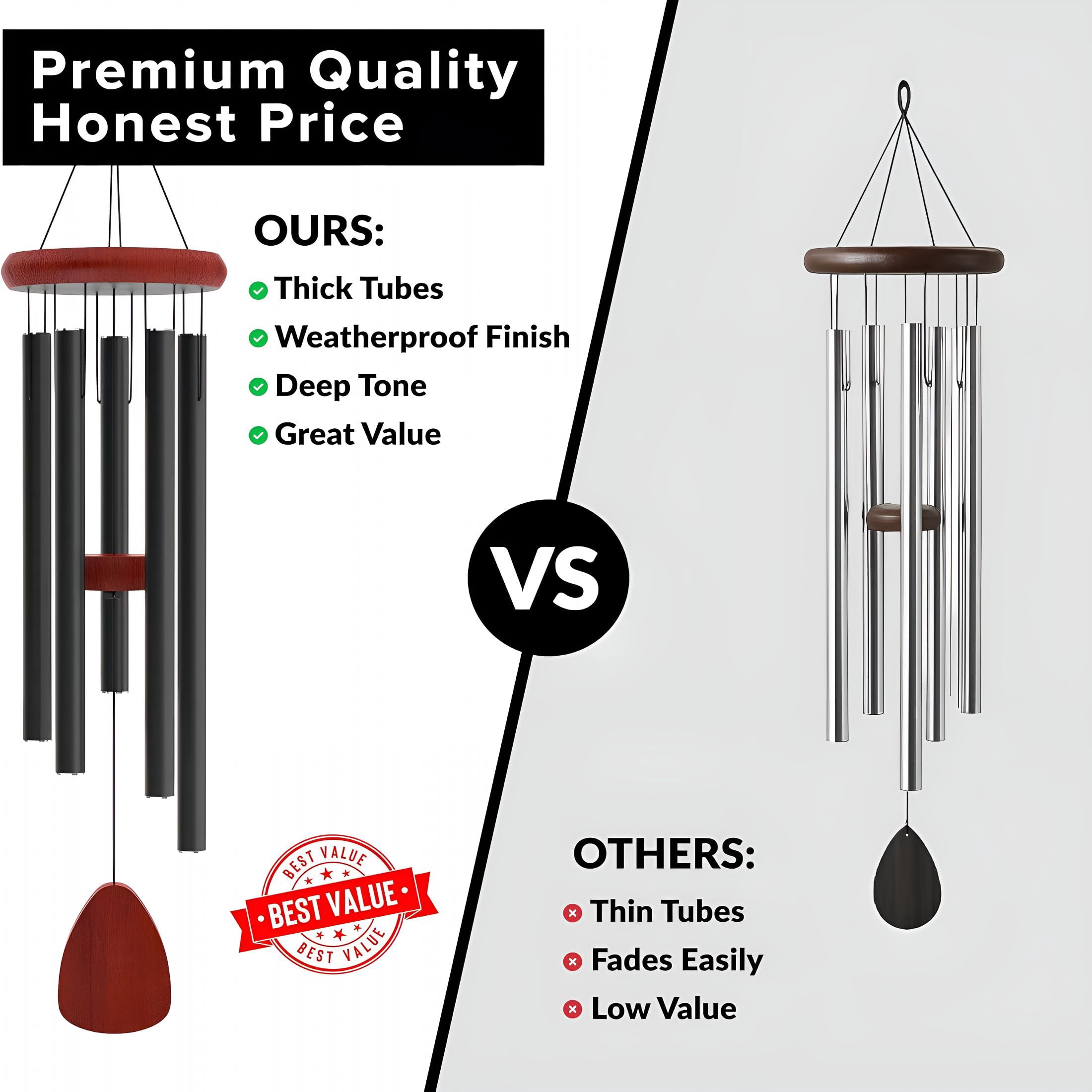 XIBUFE Wind Chimes for Outside - 37" Large Deep Tone Wind Chimes, Elegant Black Aluminum Windchimes Outdoors, Memorial Gift for Mom, Garden & Patio Decor