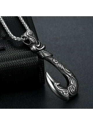 Men's Jewelry - Stainless Steel Fish Hook Dog Tag Necklace from