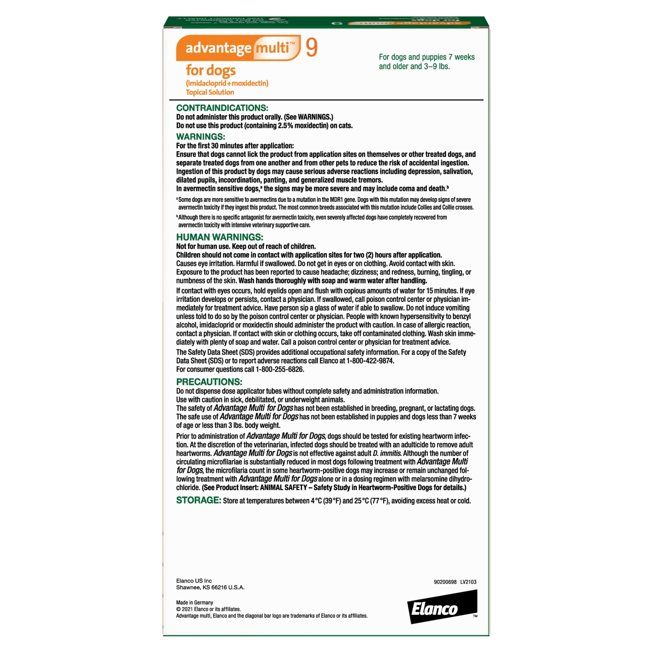 Advantage Multi Topical Solution for Dogs 9.1 20 lbs Teal Box