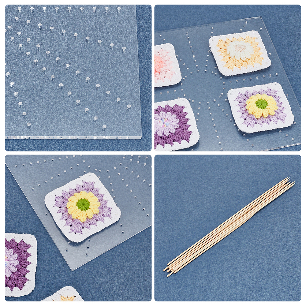 Square Acrylic Crochet Blocking Board Knitting Loom with Stainless Steel Pin for Making Cushions Scarves Hats Headbands Shawl Clear DIY