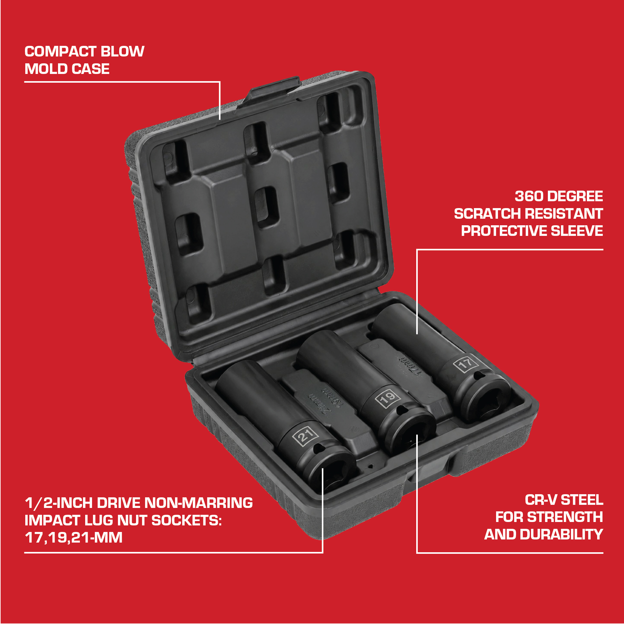 Hyper Tough 3-Piece Lug Nut Socket Set, 1/2-Inch Drive photo 4