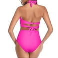thumbnail image 4 of Women Two Piece Vintage Swimsuit Retro Halter Ruched High Waist Bikini with Bottom, 4 of 8