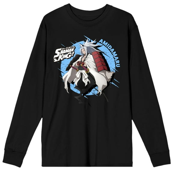Shaman King Samurai Spirit Amidamaru Crew Neck Long Sleeve Men's Black Tee-XL