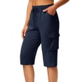 thumbnail image 2 of Long Shorts for Women Lightweight Quick Dry Hiking Cargo Shorts with Pockets Summer Drawstring Bermuda Short Navy M, 2 of 8