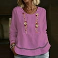 thumbnail image 2 of Miluxas Embroidered Tops for Women Trendy Hollow Trim Long Sleeve Boho Cotton Shirts Scoop Neck Pullover Clothes Pink, 2 of 5