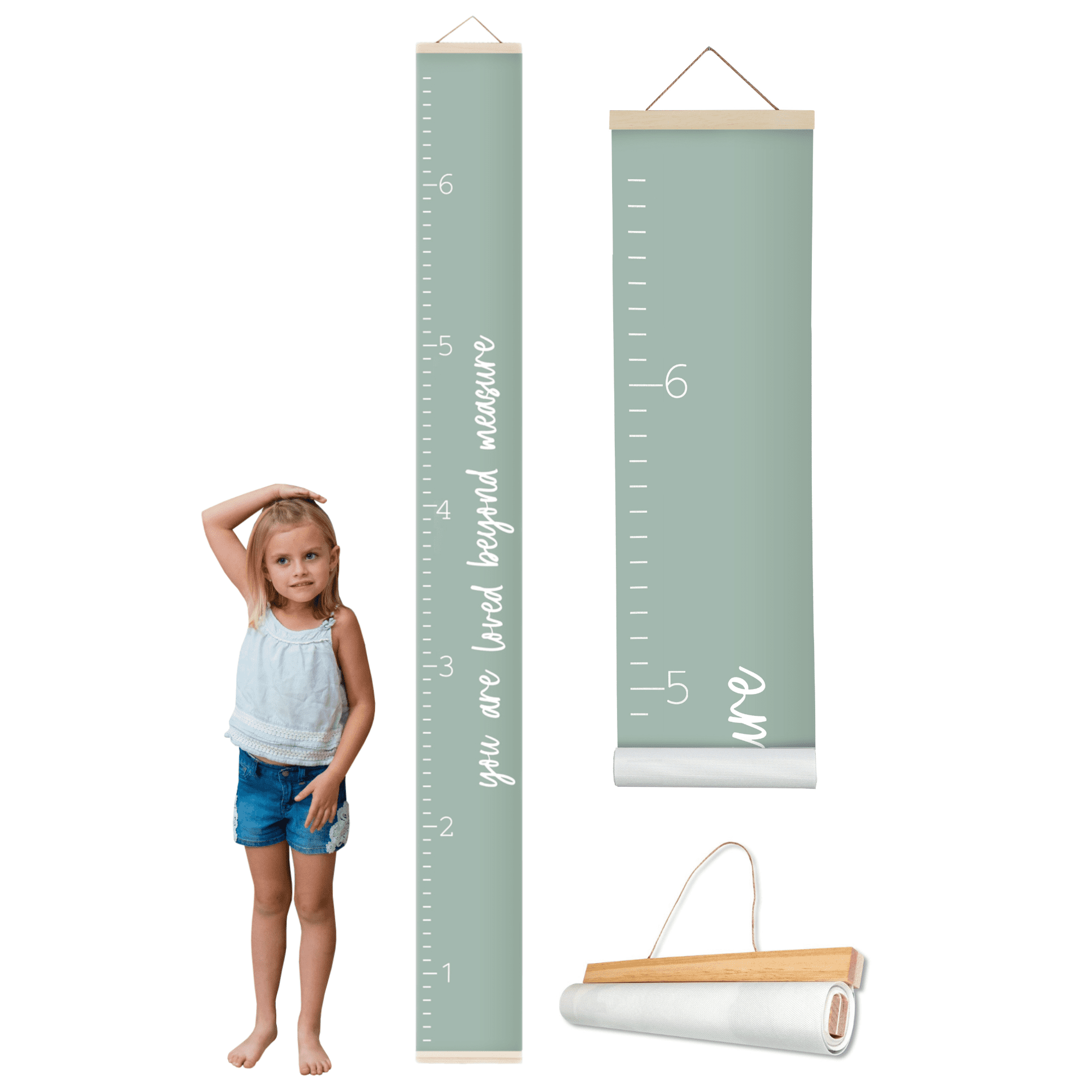 Morxy Canvas Growth Chart for Kids - Unisex Kids Room Wall Decor - Measuring Height Chart- Wall Tape with Height Chart for Kids (loved beyond measure sage)