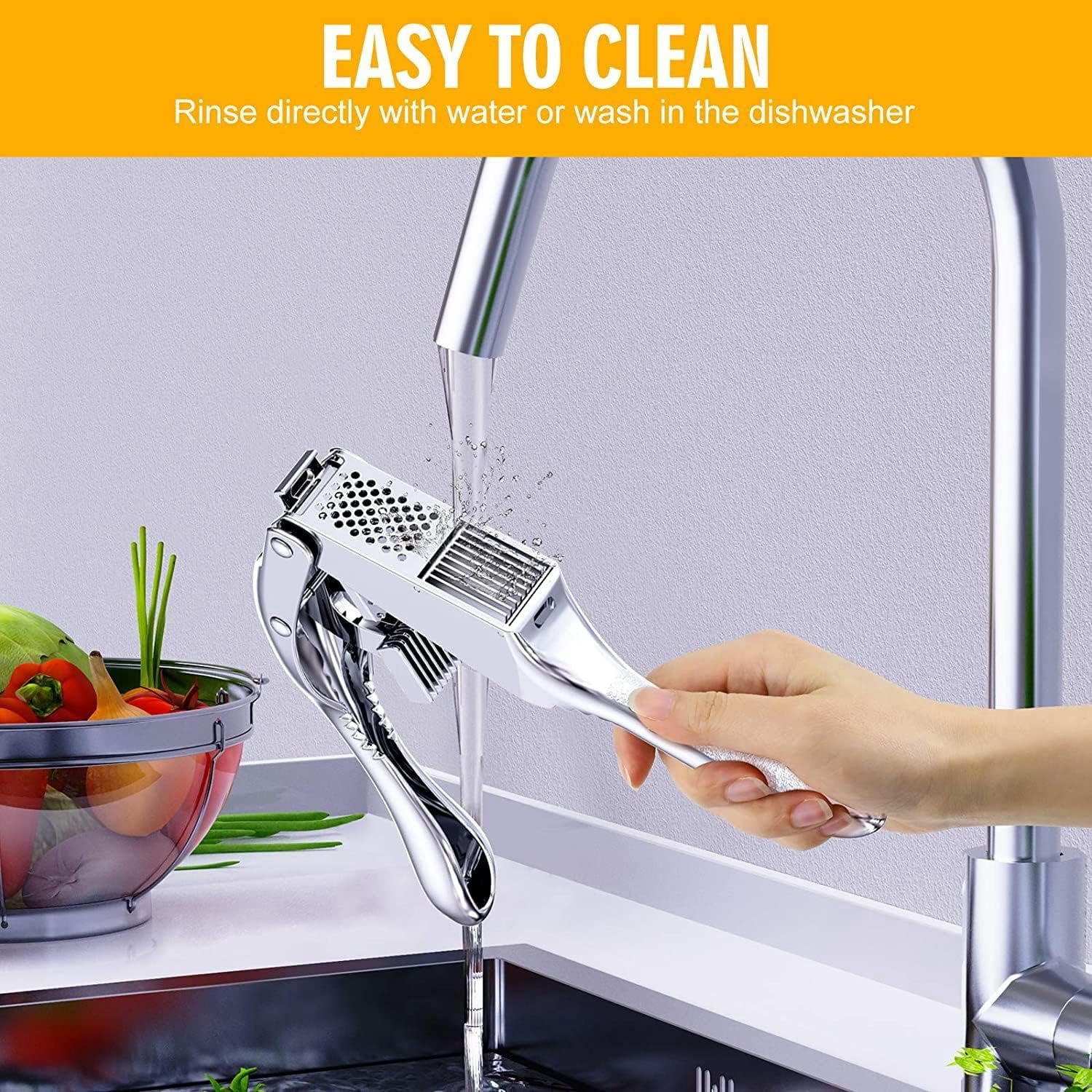 Garlic Press, 2-In-1 Garlic Mince And Garlic Slice Multifunctional Aluminum Alloy Garlic Masher Household Kitchen Tool, Dishwasher Safe.