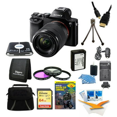 Sony 24.3 MP a7K ILCE-7K/B ILCE7 ILCE7KB Full-Frame Interchangeable Digital Lens Camera w/ 28-70mm Lens Bundle w/ 64GB SDXC Memory Card, NP-FW50 Camera Battery, Carrying Case, 55mm Filter Kit & More
