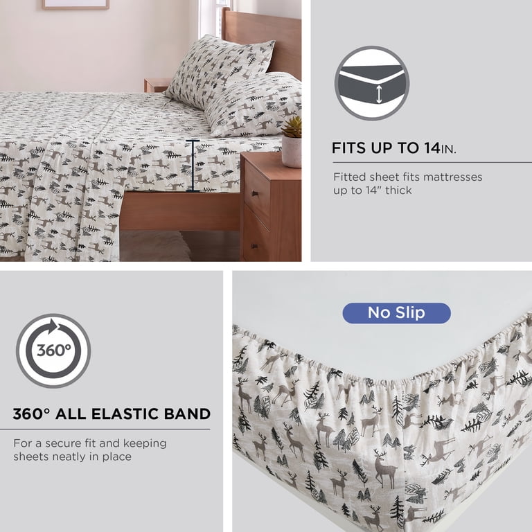 Regency Heights 3-Piece Twin XL Flannel Sheet Set, Winter Deer photo 3
