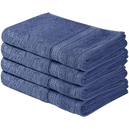 Beauty Threadz Towels Cotton Large Hand Towel Set (4 Pack, Electric Blue - 16 x 28 Inches) - Multipurpose Bathroom Towels for Hand, Face, Gym and