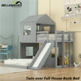 thumbnail image 3 of BELLEMAVE Bunk Beds Twin over Full Size, Playhouse Bunk Bed with Slide, Roof, Window, Ladder and Full-Length Guardrail,House Bunk Beds for Teens(Gray), 3 of 12