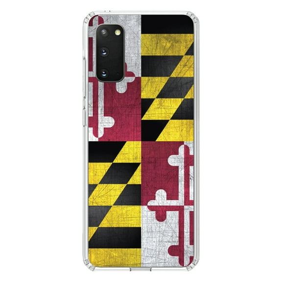 DistinctInk Clear Shockproof Hybrid Case for Galaxy S20 ULTRA / 5G (6.9" Screen) - TPU Bumper, Acrylic Back, Tempered Glass Screen Protector - Old Weather Maryland Flag - Maryland