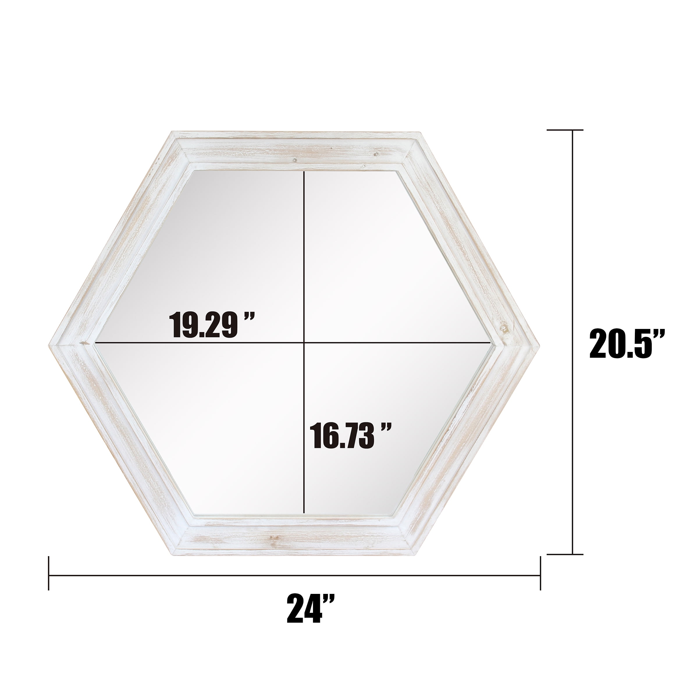 Stonebriar 23.8" x 20.6" Off-White Country Rustic Wood Hexagon Wall Mirror