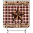 thumbnail image 2 of 4PCS/Set Vintage Brown Western Texas Star Shower Curtain, Primitive Berry Star Red Beige Plaid Rustic Wooden Board Country Bathroom Decor, Non-slip Bath Rugs Toilet Mats, Bless Our Home, 2 of 7