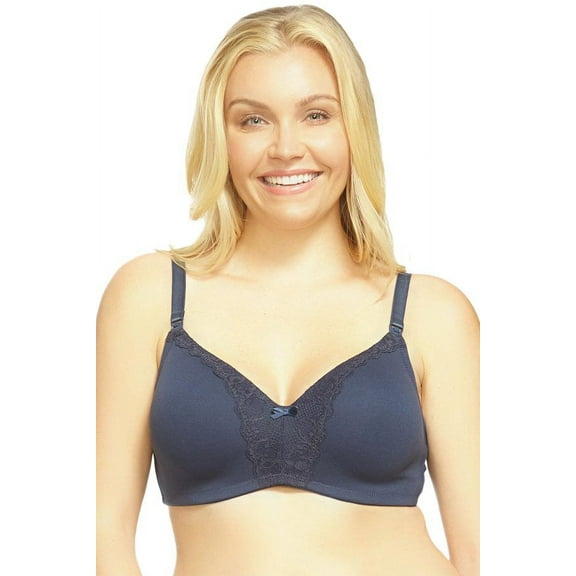 Women's La Leche League 4502 Heavenly Wireless Padded Nursing Bra with Lace (Navy 46C)