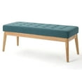 thumbnail image 4 of PetFurnishn Upholstered Long Bench Fabric Button-Tufted Bedroom Bench with Birch Wood Legs Mid-Century Modern Entryway Window Bench with Padded Seat, Teal, 4 of 7