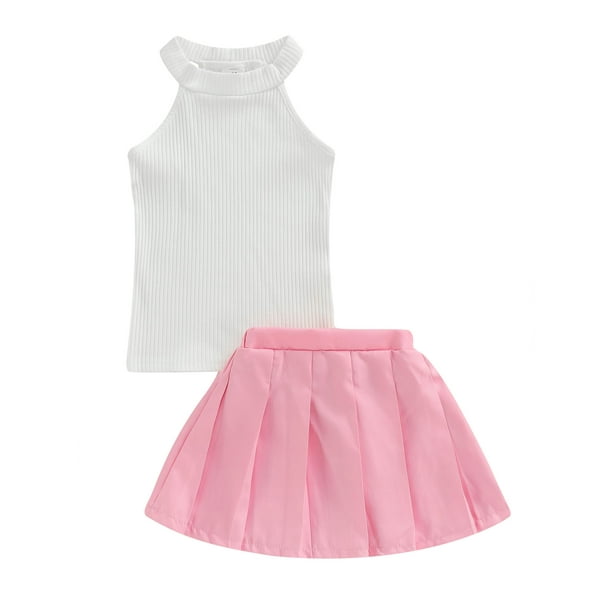 Peyakidsaa Little Girls Solid Sleeveless Ribbed Tank Top and Pleated A