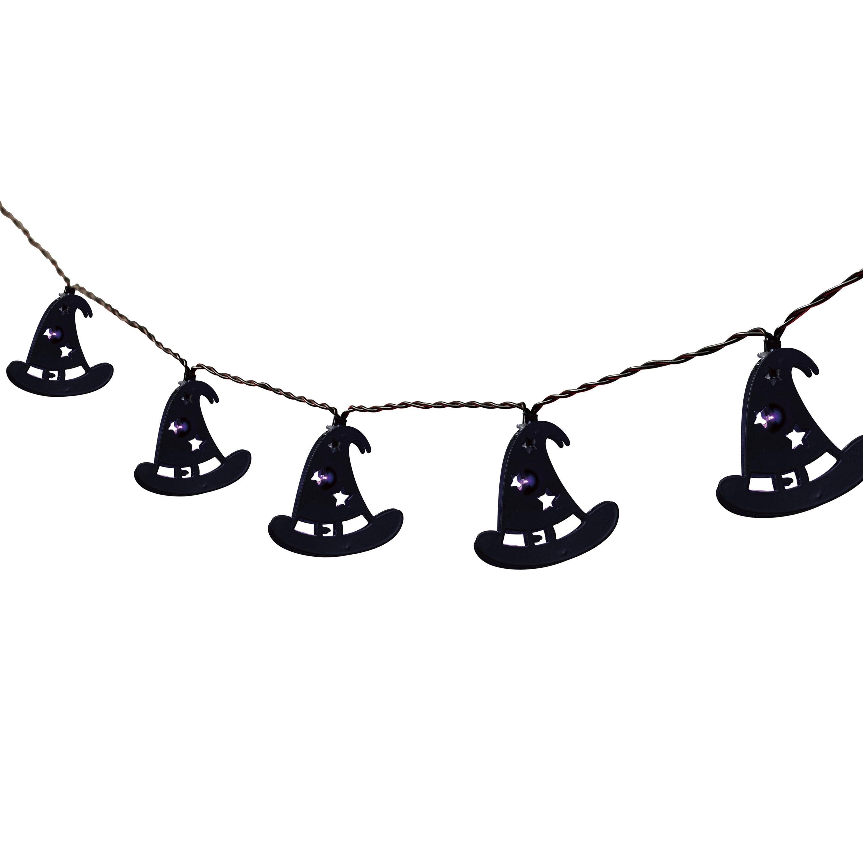 Indoor 10-Count Battery-Operated LED Metal Witch Hat String Lights, Purple, 4.5', Halloween by Way To Celebrate