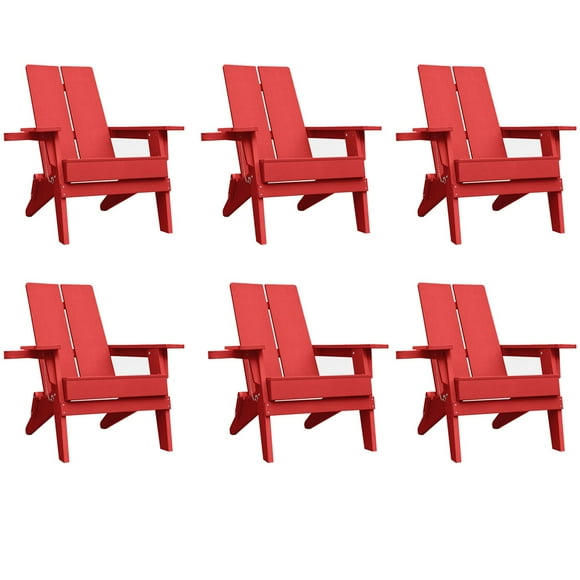 Krikacy Outdoor Adirondack Chair Set of 6, All-Weather HIPS Plastic Chair w/Cup Holder for Patio Poolside, Balck