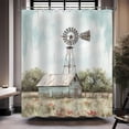 thumbnail image 5 of Farmhouse Shower Curtain, Rustic Shower Curtain, Retro Windmill Farm Western Barn Shower Curtain Set Waterproof Bath Curtain Bathroom Decor with 12 Hooks, 72x72 inches, 5 of 6