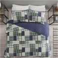 thumbnail image 5 of JERFIT Reversible King Quilt Set 3-Piece, Lodge Style Cabin Bedding, Green Navy Plaid Patchwork Print, Ultra Soft Microfiber, Machine Washable, 5 of 10
