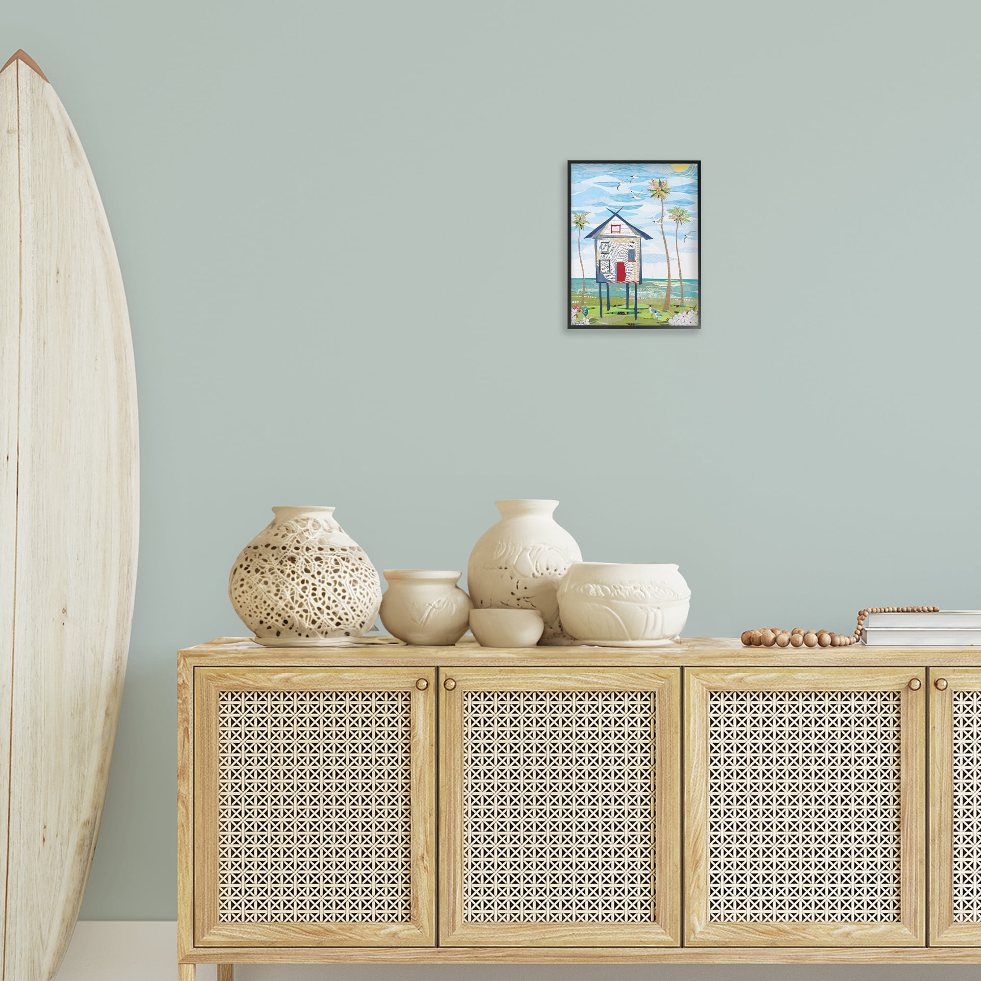 Stupell Industries Beach Vacation Getaway Coastal Painting Black Framed Art Print Wall Art, 11 x 14