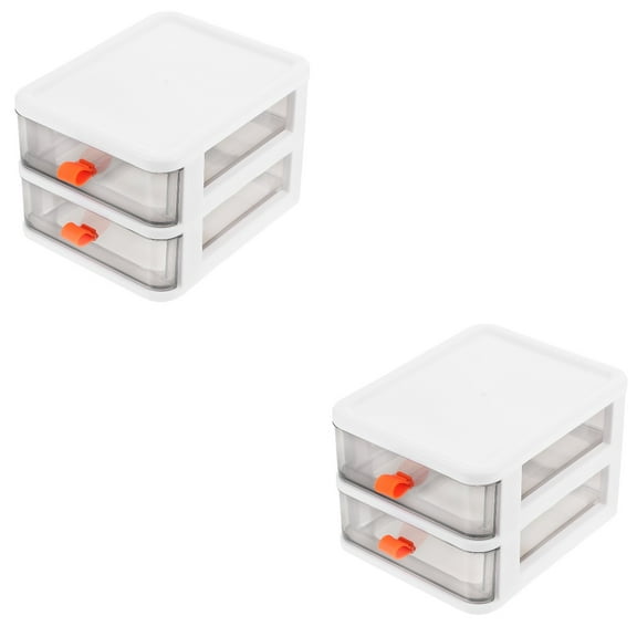 Set of 2 Clear Storage Box Material Storage Office 17X13.4X10.6CM White