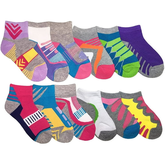 Jefferies Socks Girls Sport Pattern Low Cut & Quarter Socks 12 Pair Pack