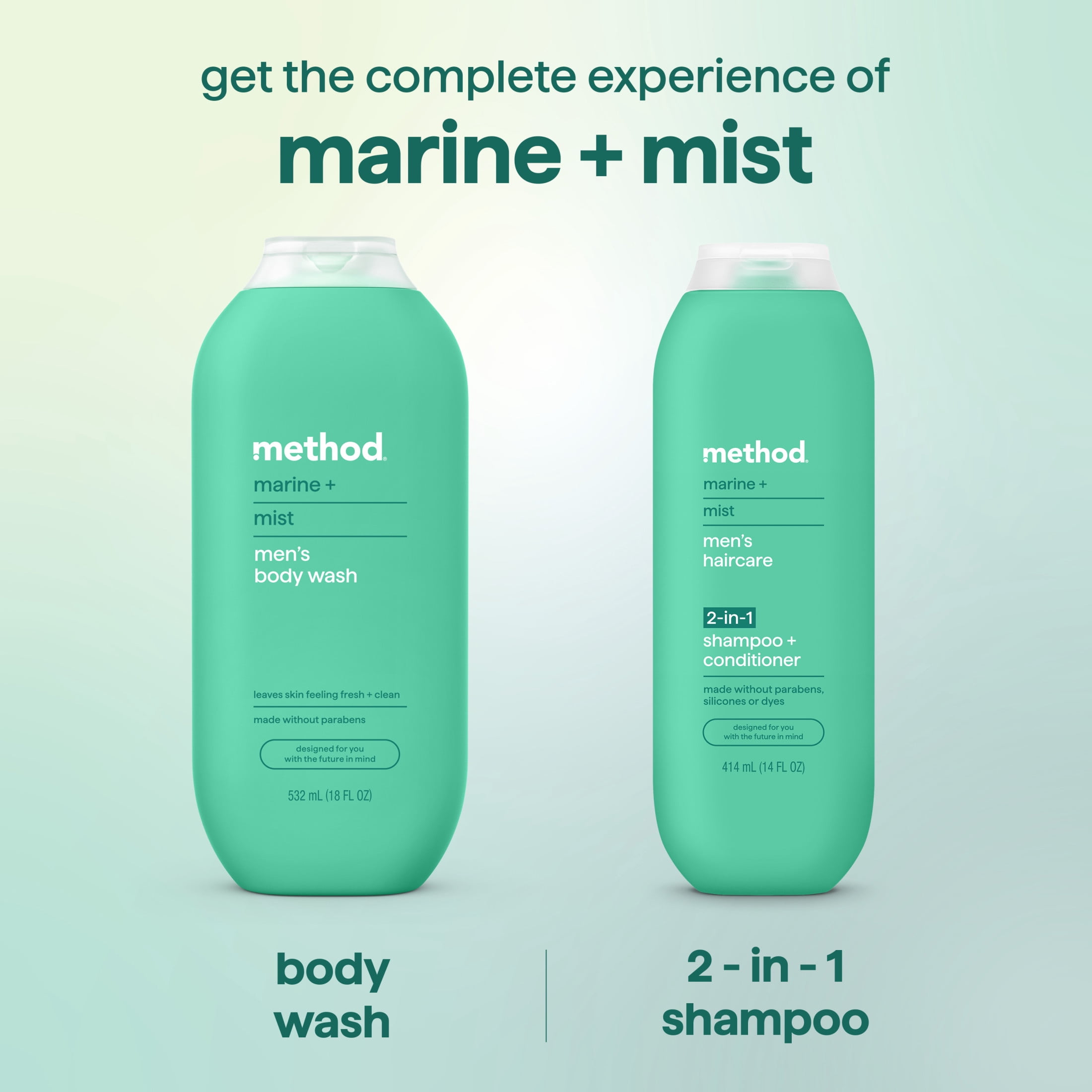 method men Body Wash, Marine + Mist - Leaves Skin Feeling Soft & Moisturized, Rich Lather, Made without Parabens or Phthalates, Cruelty-Free, 18 fl oz