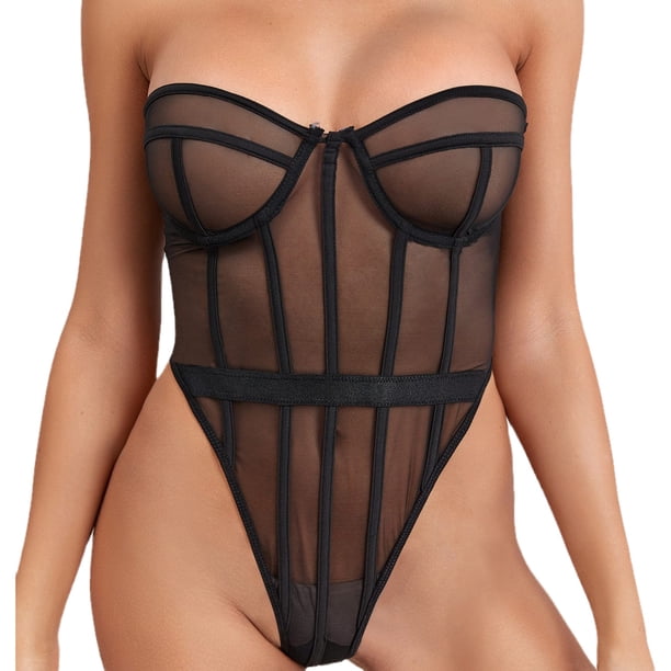 Ropa interior de primavera y verano para mujer, sexy, europea y americana, con tirantes transparentes, en el pecho, de corte abierto y moldeador de cuerpo
