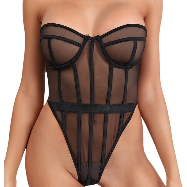 Ropa interior de primavera y verano para mujer, sexy, europea y americana, con tirantes transparentes, en el pecho, de corte abierto y moldeador de cuerpo