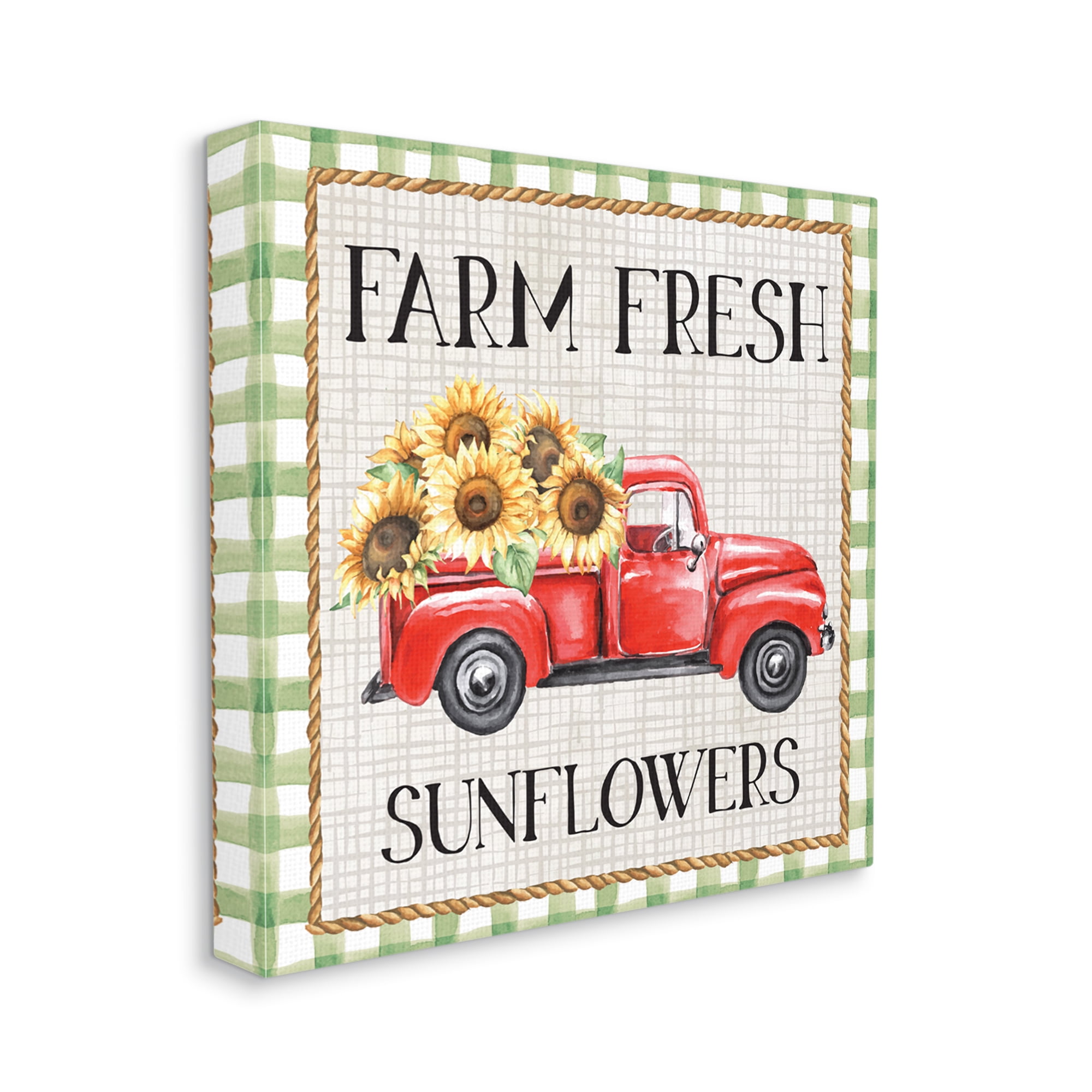 Stupell Gingham Farm Fresh Sunflowers Pattern Transportation Painting Gallery Wrapped Canvas Print Wall Art