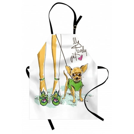 

Chihuahua Apron Colorful Sketch of Dog and Woman Owners Legs with My Pet Lettering Unisex Kitchen Bib with Adjustable Neck for Cooking Gardening Adult Size Multicolor by Ambesonne